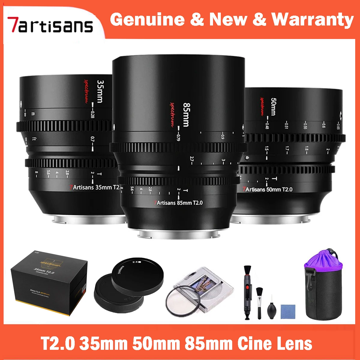 7 Artigiani T2.0 35Mm 50Mm 85Mm Full Frame Cine Spectrum Lenti Per Sony E Fujifilm Fx3 Leica Tl Sigma Fp Nikon Z5 Z50 Canon Eos-R