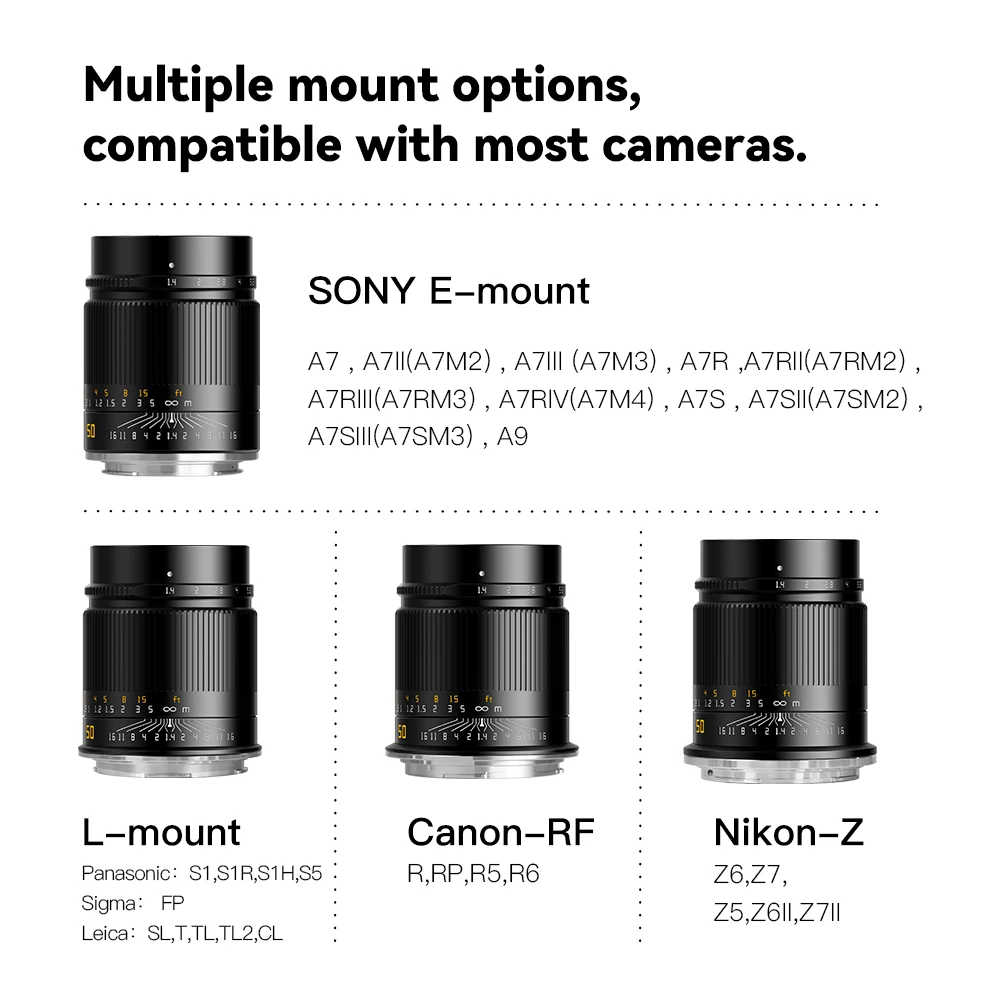 Ttartisan 50Mm F1.4 Asph Grande Apertura Full Frame Messa A Fuoco Manuale Obiettivi Per Fotocamere Fe/R/Z/L/Leica M-Mount Come Leica M-M