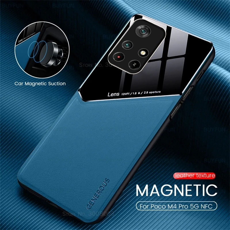 Pocco M 4 Pro Custodia In Pelle Per Auto Custodia Magnetica Per Xiaomi Poco M4 Pro 4G 5G Nfc Poko Little M4Pro Soft Frame Protect Coque