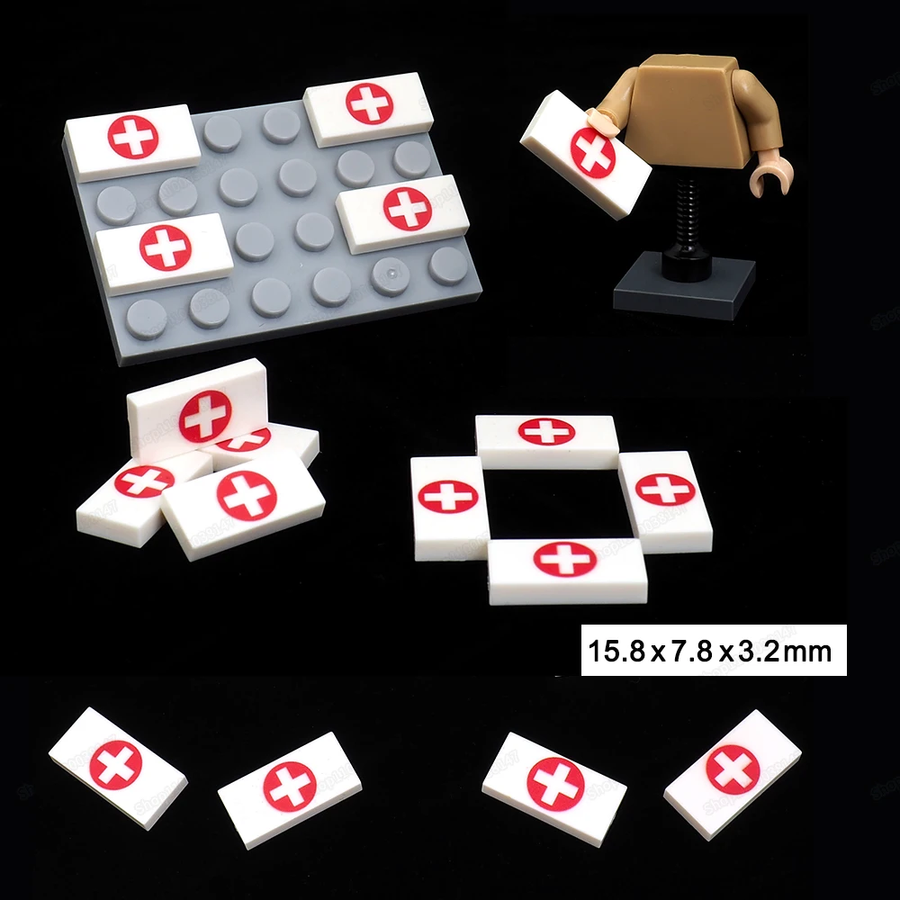 The Cross Treat Printed Tiles 3069 Heal Building Block 1*2 Moc Figures Hospital Save Accessories Assemblare Il Modello Giocattoli Per Regali Per Bambi