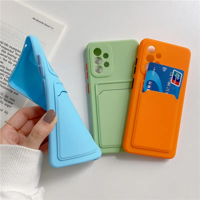 Cute Solid Colors Card Pocket Slot Bags Custodie Per Telefoni Per Samsung Galaxy S20 S21 Fe S21 S22 S23 Plus Note10 Note20 Ultra Tpu Cover