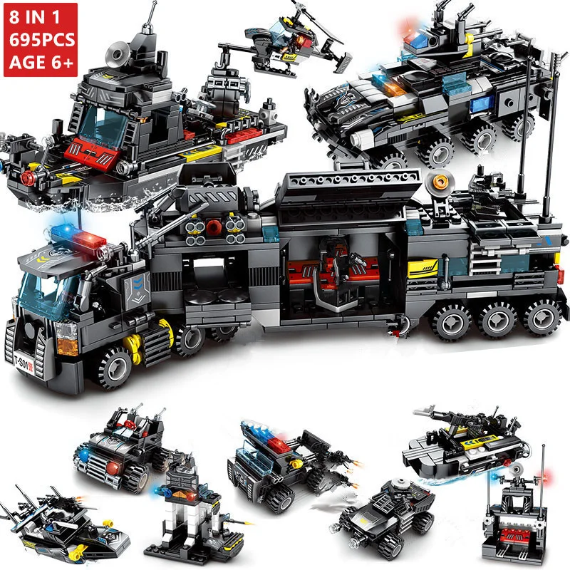 Swat Series City Police Station House Building Blocks Police Command Vehicle Car Bricks Giocattoli Educativi Per Il Regalo Dei Ragazzi Di Compleanno