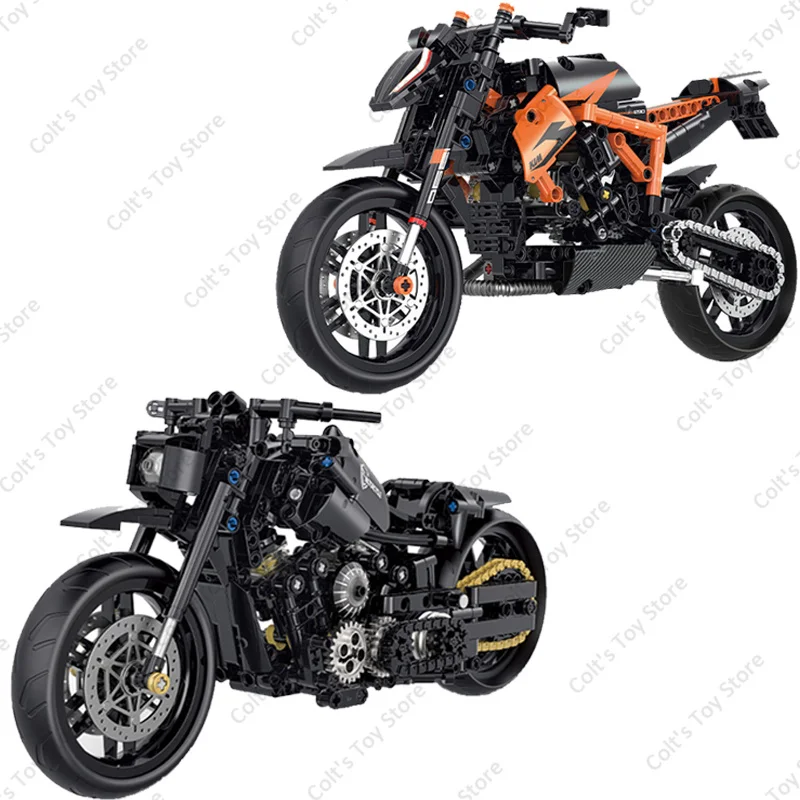 City Series Speed Champion Ktm 1290 Moto Building Blocks Black Duke Moto Racing Retro Moto Model Brick Kids Toy Gift