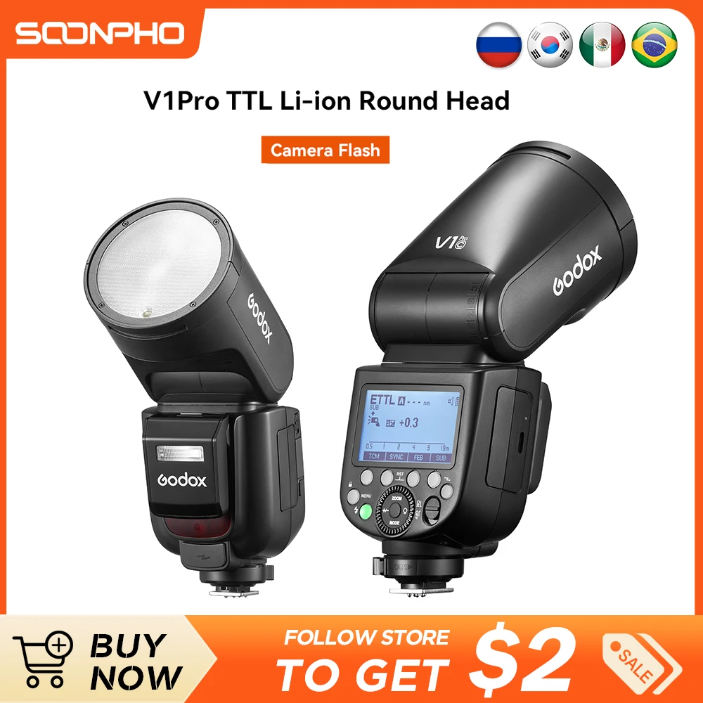 Godox V1 Pro V1-C V1-N V1-S V1-F V1-O Ttl Flash Round Head Speedlight Camera Speedlite Per Canon Nikon Sony Fujifilm Olympus