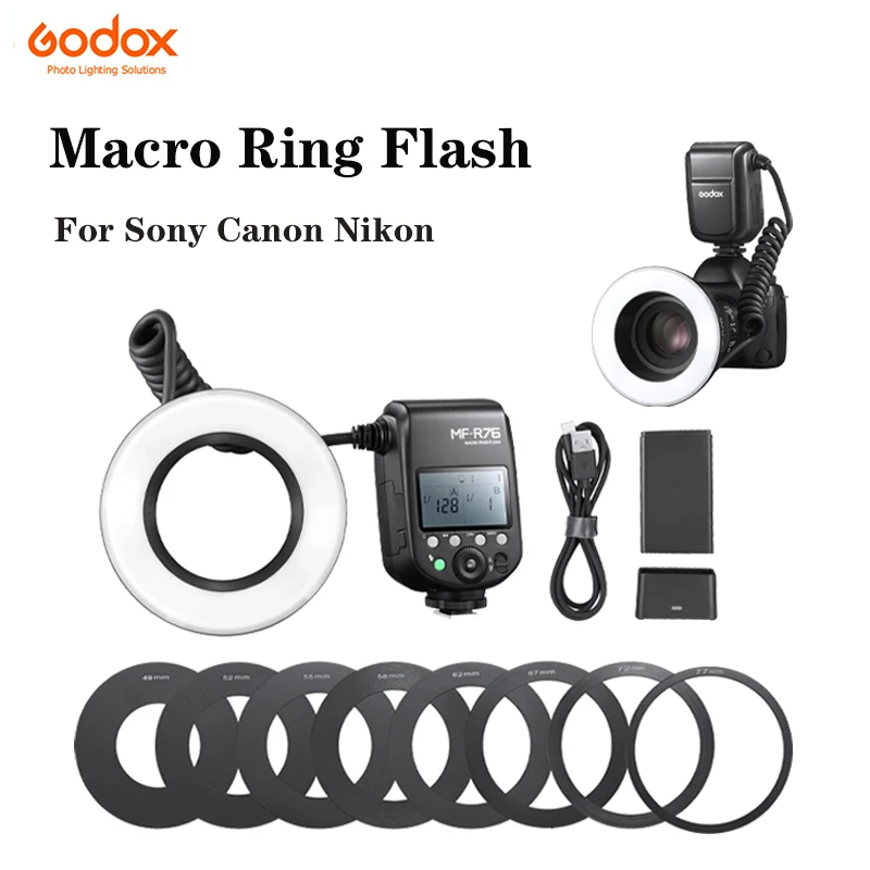Godox Mf-R76 With Ttl Macro Ring Flash Light Led Ring Light Speedlite For Sony Canon Nikon 5D 6D 7D 60D 70D 80D D850 A7M4