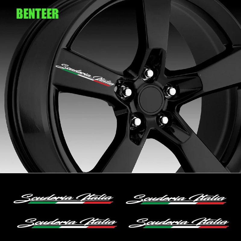 4 Pezzi Scuderia Italia Car Rim Wheel Sticker Per Fiat 500 Abarth 500X 500L Punto Bravo Argo Tipo Panda Accessori
