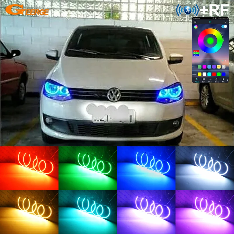 Per Volkswagen Vw Fox Crossfox 2010 - 2014 Bt App Telecomando Rf Multi-Color Ultra Bright Rgb Led Angel Eyes Kit Halo Rings