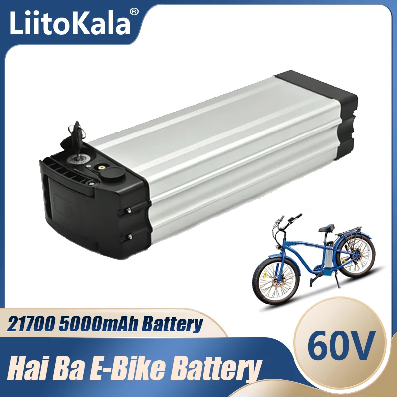 Liitokala Haiba 60V Ebike Battery Seat Tube 15Ah 20Ah 25Ah 21700 5000Mah Cell 500W 1000W 1200W Per Pacchetto Bici Elettrica