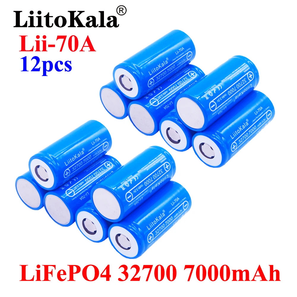 12Pcs Liitokala Lii-70A 32700 3.2V 7000Mah Lifepo4 Batteria Ricaricabile 5C Scarica Per Torcia Elettrica Di Backup 6500