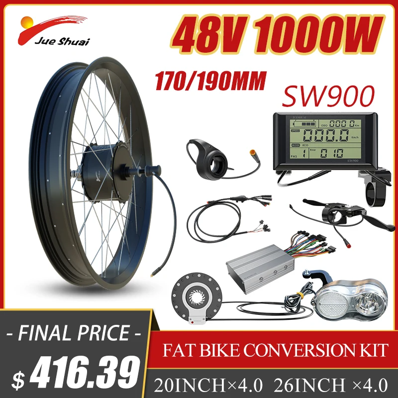 Fat Bike 48V 1000W Kit Di Conversione 20''26'' Fatbike Mozzo Ruota Motore Dropout Posteriore 170/190Mm Kit Bicicleta Electrica Snowbike