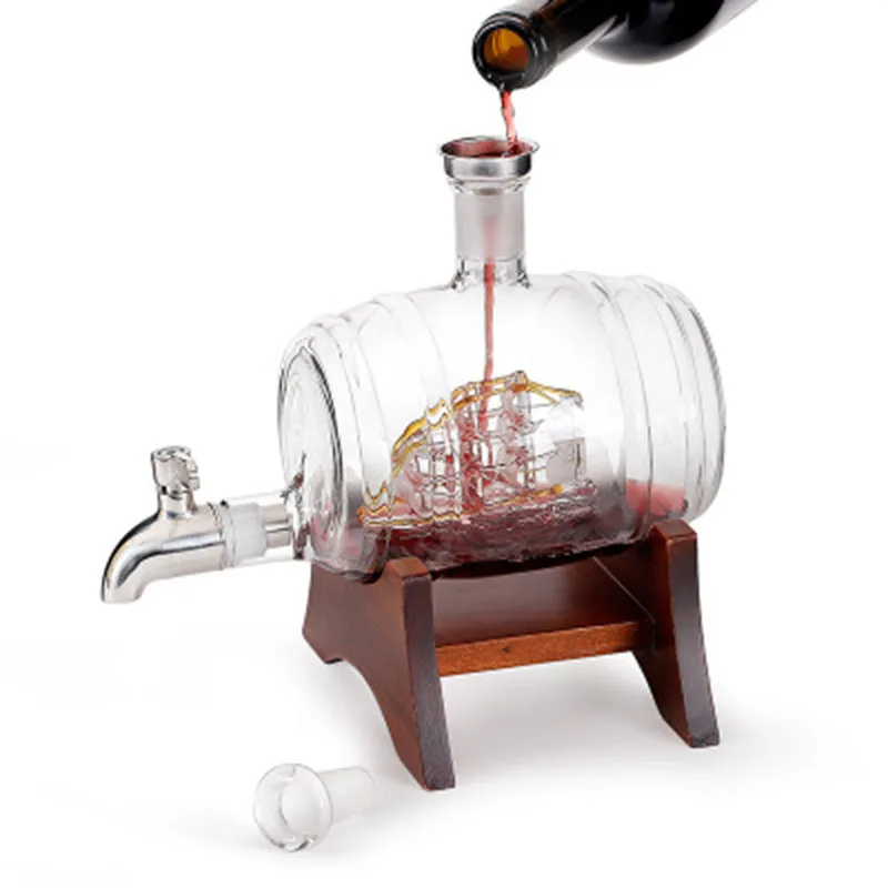 1000Ml Wine Barrel Whisky Decanter Dispenser Di Liquori Nautici Decanter Senza Piombo Per Scotch Bourbon Cognac Rum Brandy