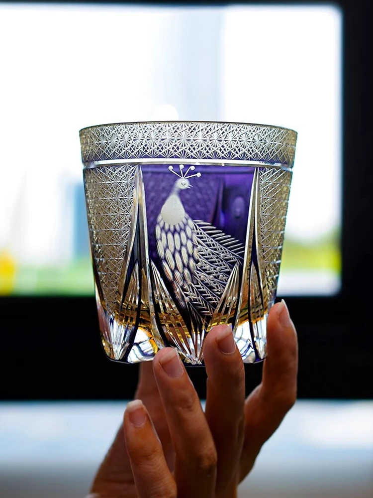 Peacock Whisky Crystal Glass Luxury Edo Kiriko Glassware Wine Relish Cup Purple Whisky Rock Tumbler Cognac Brandy Snifter Mug