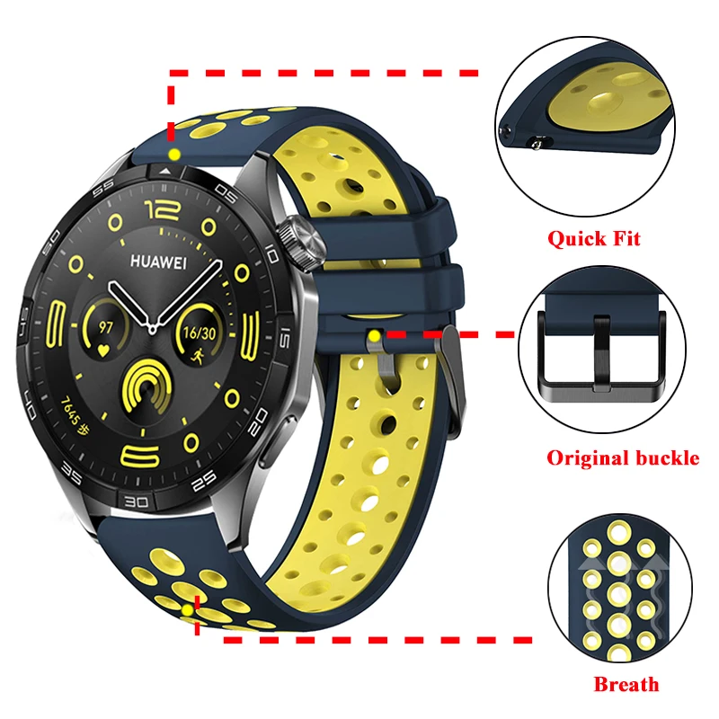 Adatto Per Huawei Watch Gt4 46Mm Cinturino In Silicone Bicolore Ufficiale 22Mm Foro Tondo Traspirante Gt3/2 Pro Cinturino Huawei Gt4 46Mm