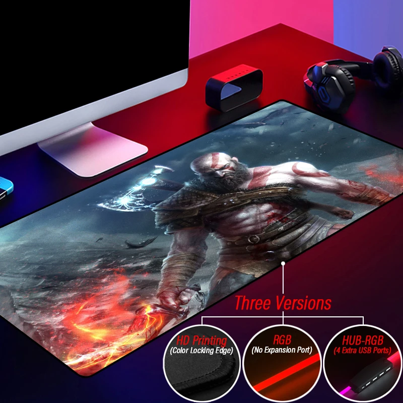 Personalità Hot Rgb Luminoso God Of War Mouse Pad Hub 4 In 1 Usb Ares Kratos Lavabile Mousepad Hd Custom Hd Printing Desk Mat