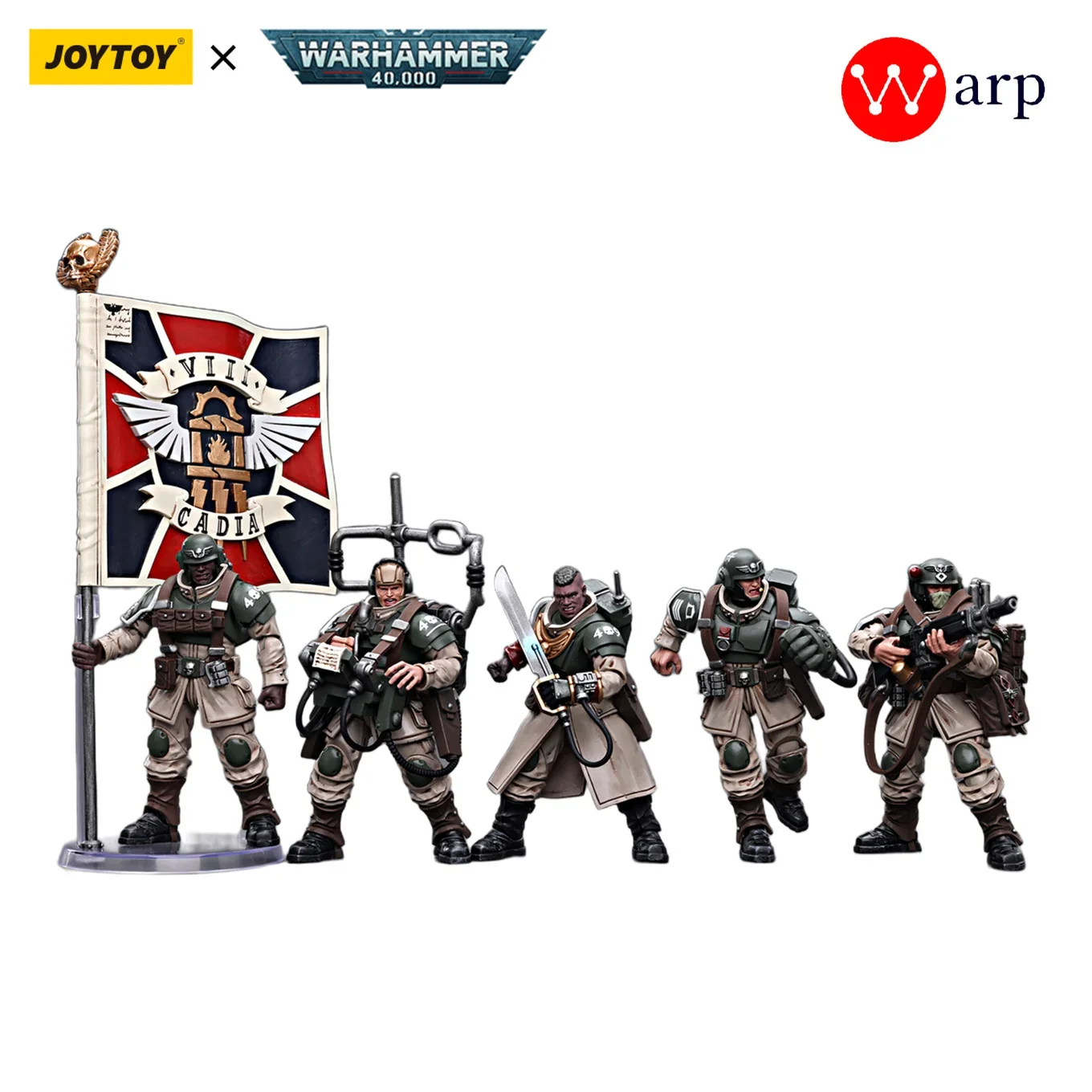 Joytoy Warhammer 40K 1/18 Cadian Command Squad Action Figures Astra Militarum Veteran Marsupio Anime Military Model
