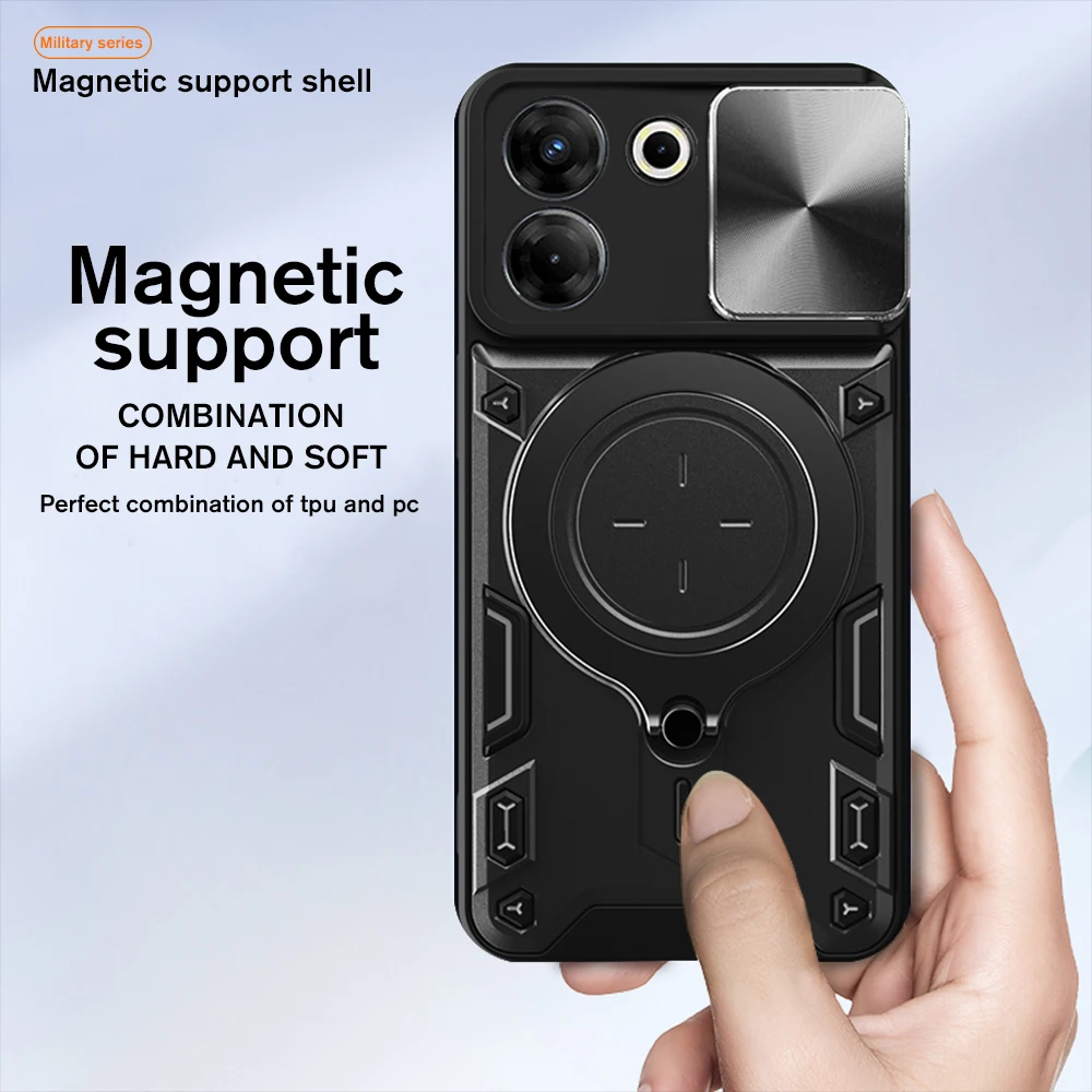 Per Tecno Camon 20 Pro 5G Custodia Pull Lens Protection Bumper Camon20Pro Camon20 20Pro Ck8N Cover Car Magnetic Car Ring Stand Funda