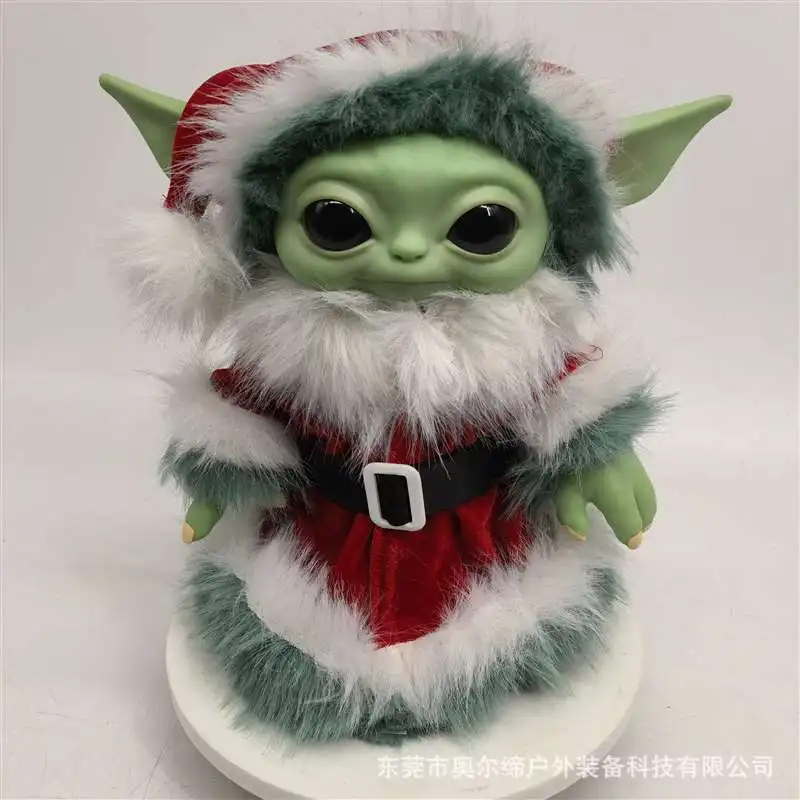 Natale Baby Yoda Toy Grinch Doll Ornaments Abbigliamento Capelli Verdi Monster Doll Decoration Puntelli Yoda Collection Regali Di Natale.