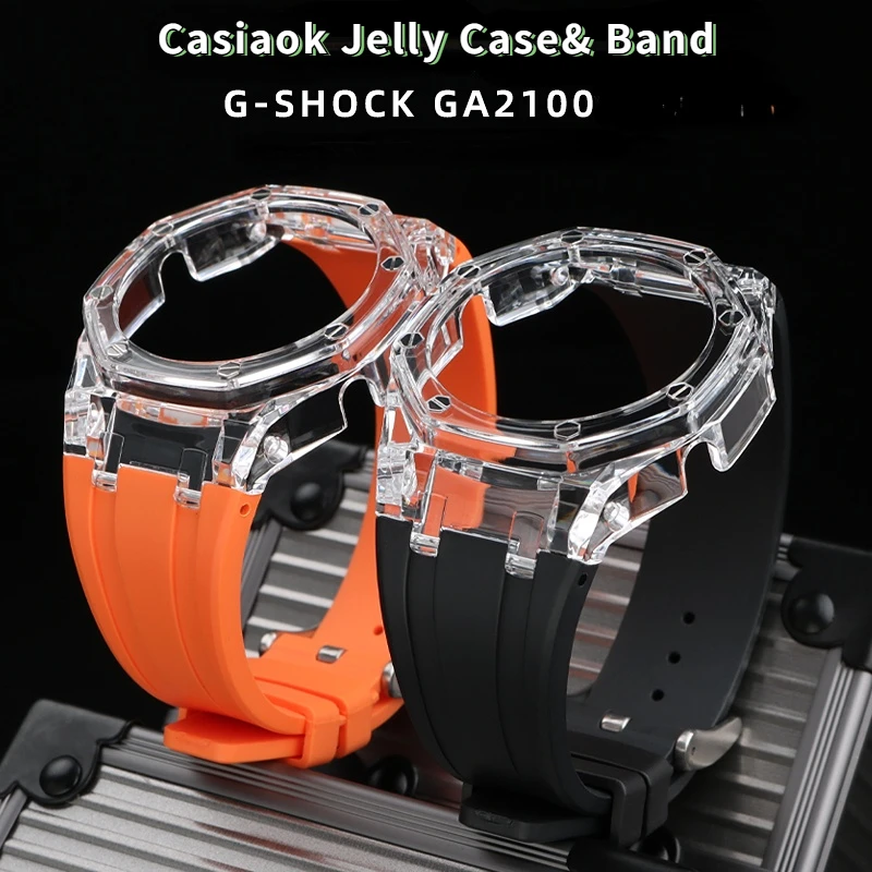 Per Casio G-Shock Ga-2100 Custodia Con Cinturino Modificato Glacier Trasparente Jelly Pc Case Nastro In Resina Ga2100 Accessori Per La Personalità Del