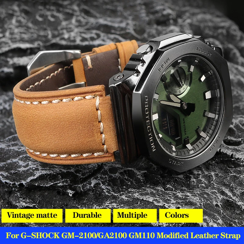Cinturino In Pelle Vintage Smerigliato Modificato Per Casio G-Shock Ga2100 Gm-2100 Ga2100 Ga-2100 Dw-5600 Gm110 Cinturino Cinturino 16Mm