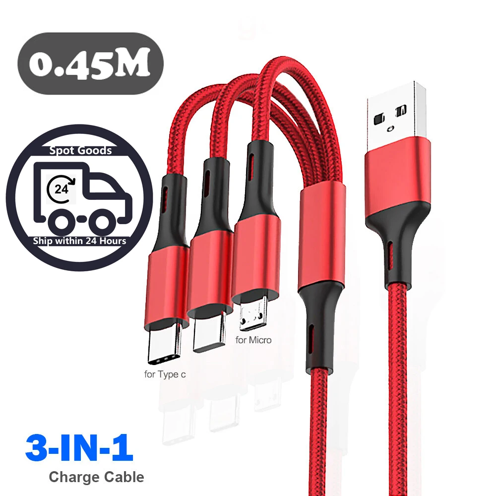 Cavo Di Sovralimentazione 3 In 1 Micro Usb Type-C Caricabatterie Rapido Cavo Dati Micro Usb Type-C Per Iphone 14 13 Samsung Xiaomi Huawei