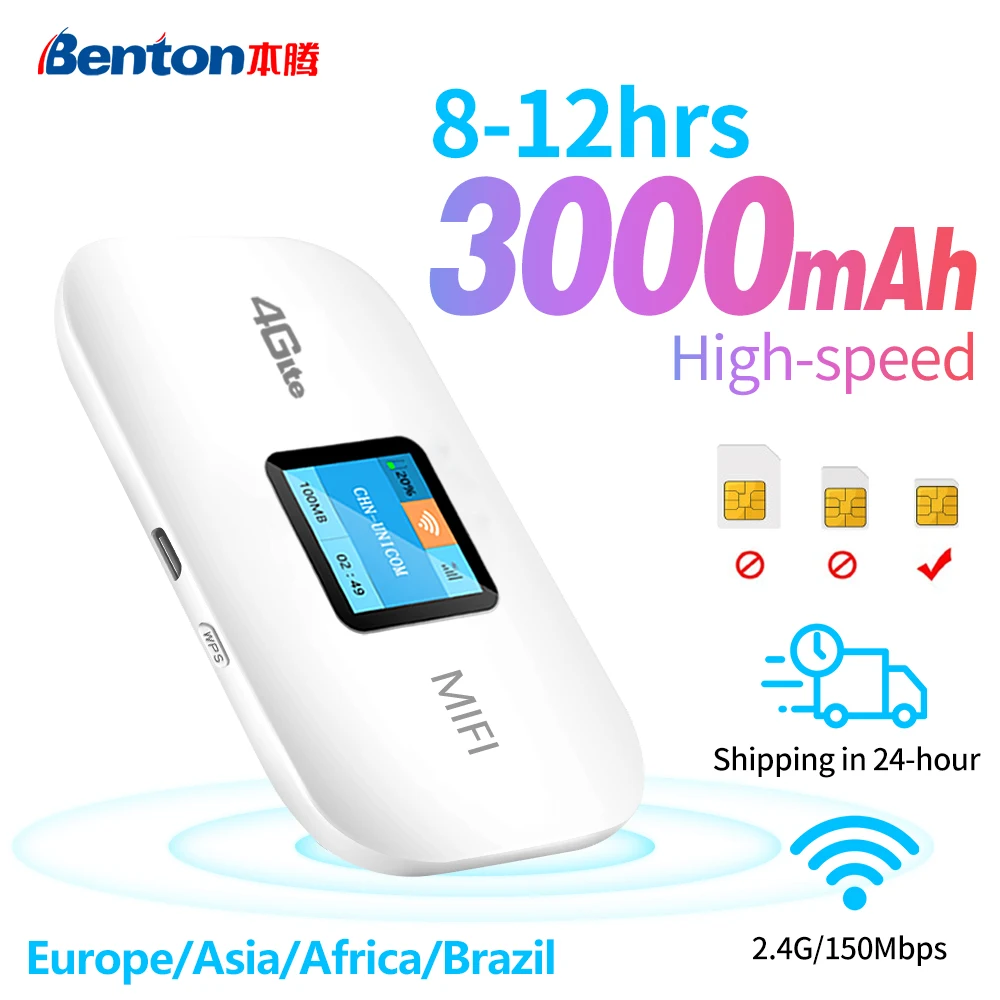 Benton 4G Lte Router Wifi Wireless Portatile Sblocco Modem Mini Outdoor Hotspot 150Mbps Pocket Mifi Sim Card Slot Repeater 3000Mah