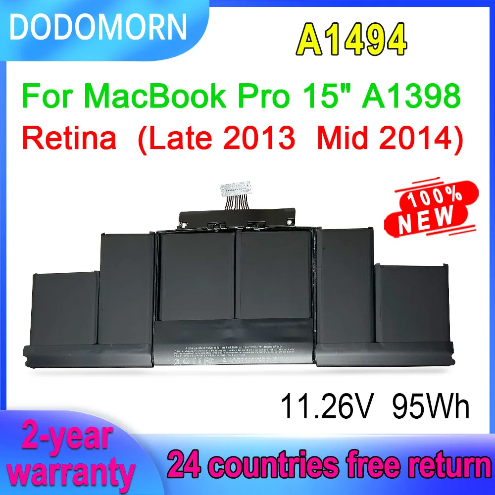Dodomorn A1494 Batteria Per Laptop Per Macbook Pro 15 "Retina A1398 Fine 2013 Metà 2014 Anno Me293Ll/A Me294Ll/A 11.26V 95Wh 8800Mah