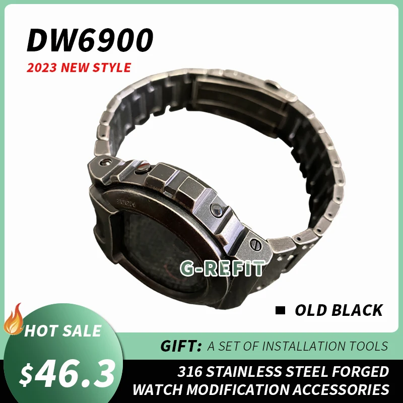 G-Refit Make Old Black Dw6900 Series Bezel Gw6900 Strap Metal Case 316 Acciaio Inossidabile Per Casio G-Shock Belt Con Strumenti