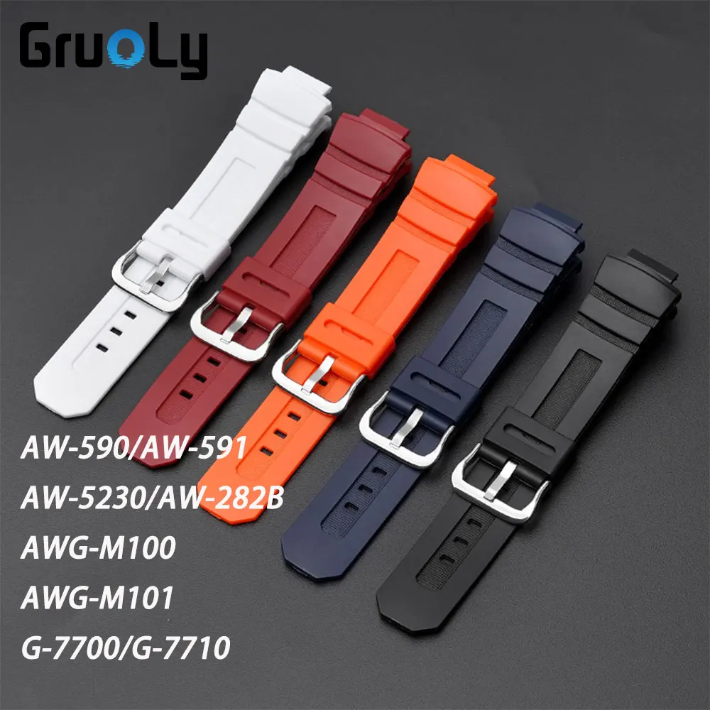 Cinturini Per Cinturini In Gomma Tpu Per Casio Aw-590/Aw-591 Aw-5230/Aw-282B Awg-M100 Awg-M101 G-7700/G-7710 Sostituisci Gli Accessori Per Cinturini