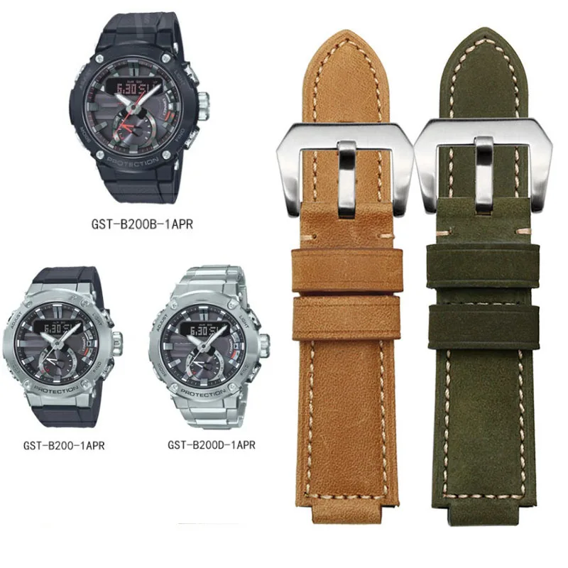Cinturino In Pelle Di Mucca Per Casio G-Shock Gst-B200 Serie Gst-B200D Orologi Cinturino Da Uomo 24*16Mm Cinturino Nero