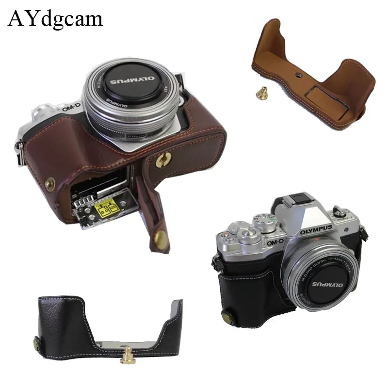 Nuovo Cuoio Genuino Metà Corpo Camera Case Borsa Per Olympus Em10 Iii Em10-M3 Em10 Mark 3 Fondo Apertura Del Coperchio Della Batteria