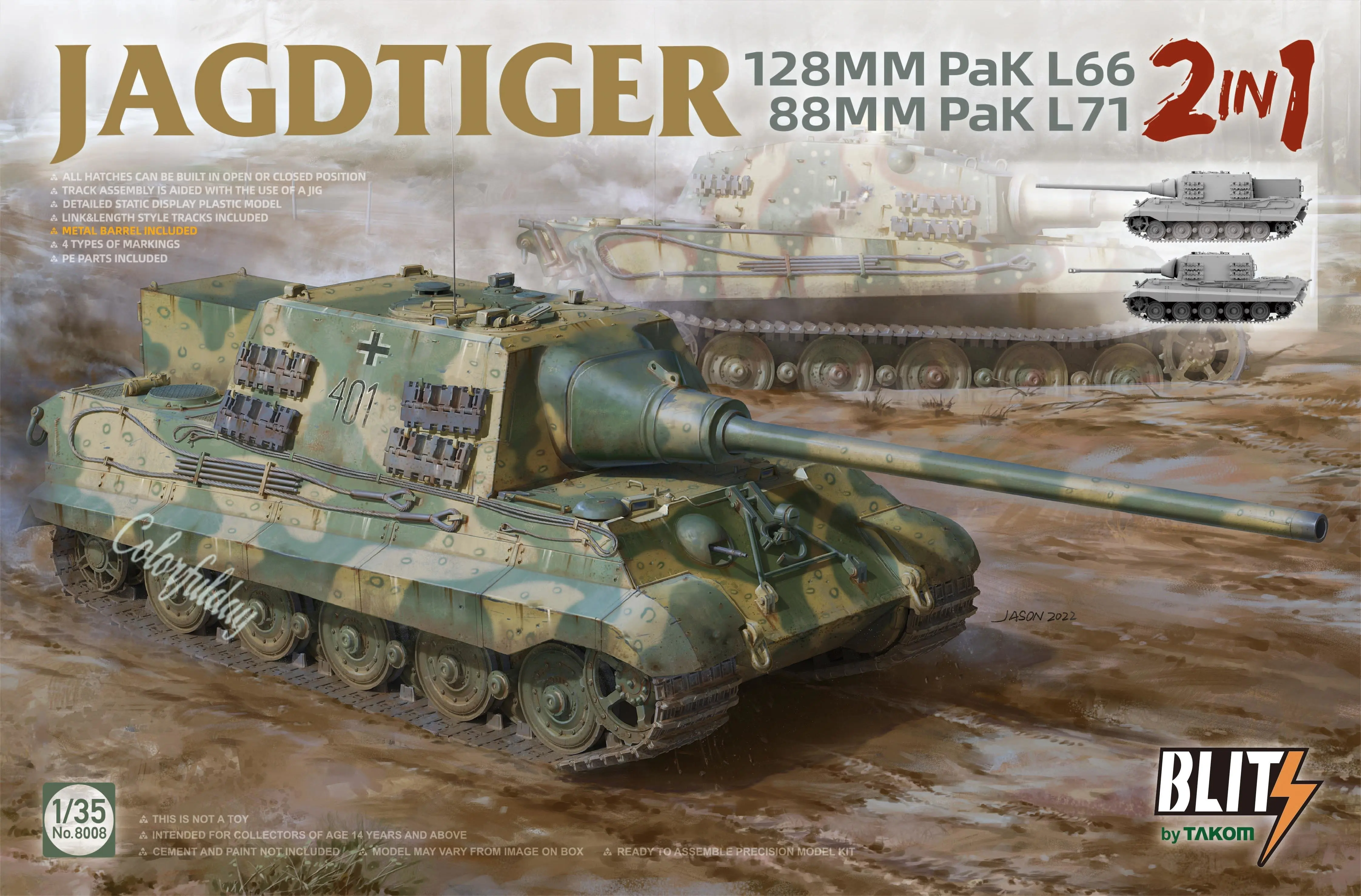 Takom 8008 Scala 1/35 Jagdtiger 128Mm Pak L66 E 88Mm Pak L71 (2 In 1)