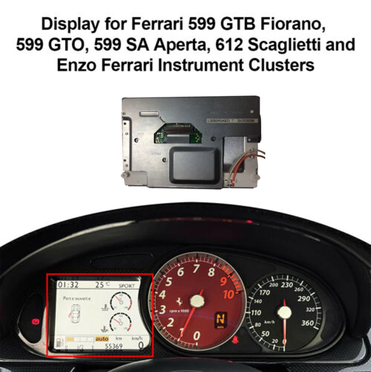 Display Lcd Tft A Colori Per Ferrari 599 Gtb Fiorano, 599 Gto, 599 Sa Aperta, 612 Scaglietti Ed Enzo Ferrari Instrument Clusters