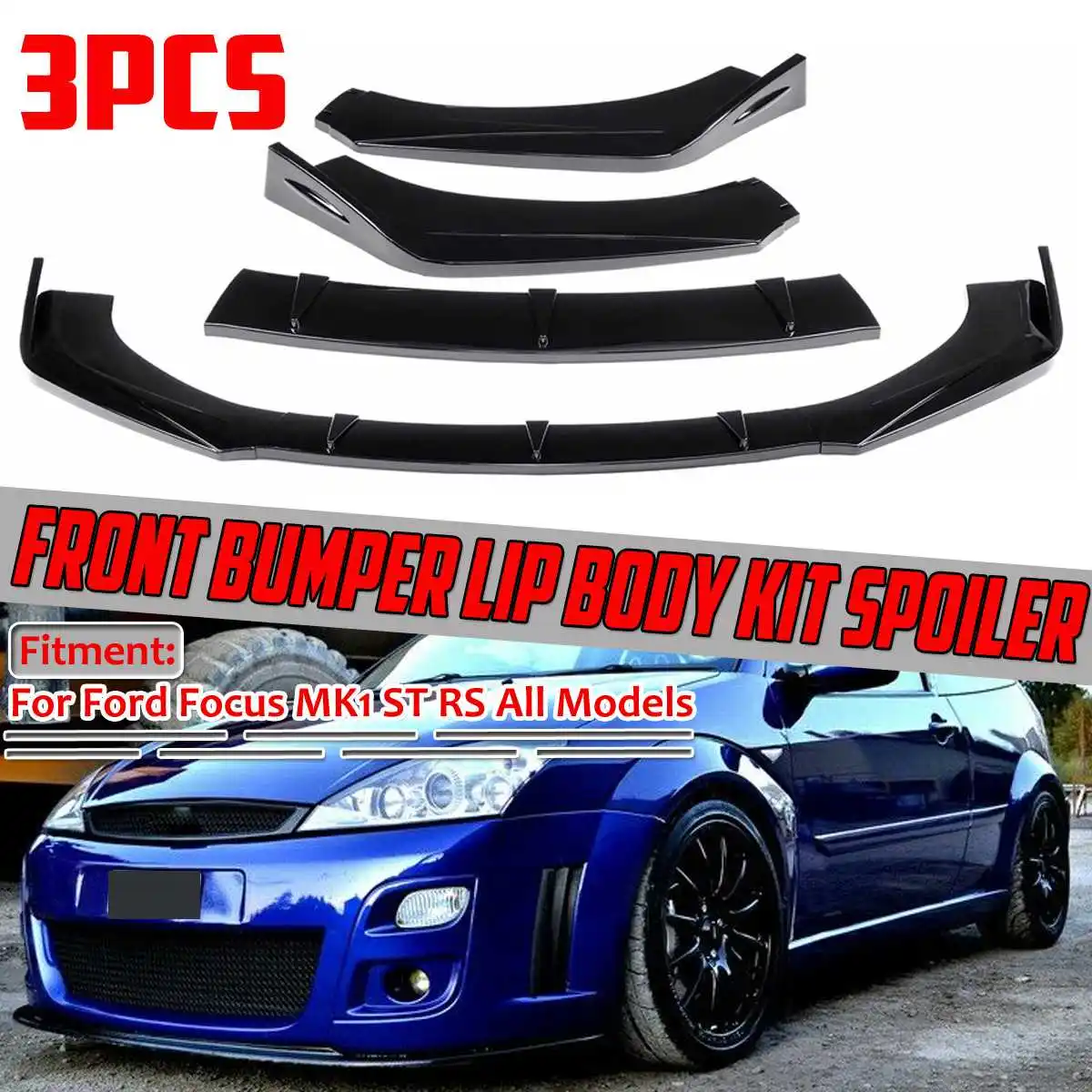 3Pcs Car Front Bumper Splitter Lip Spoiler Lip Diffusore Deflettore Labbra Per Ford Per Focus Mk1 St Rs Per Fiesta Per Mondeo