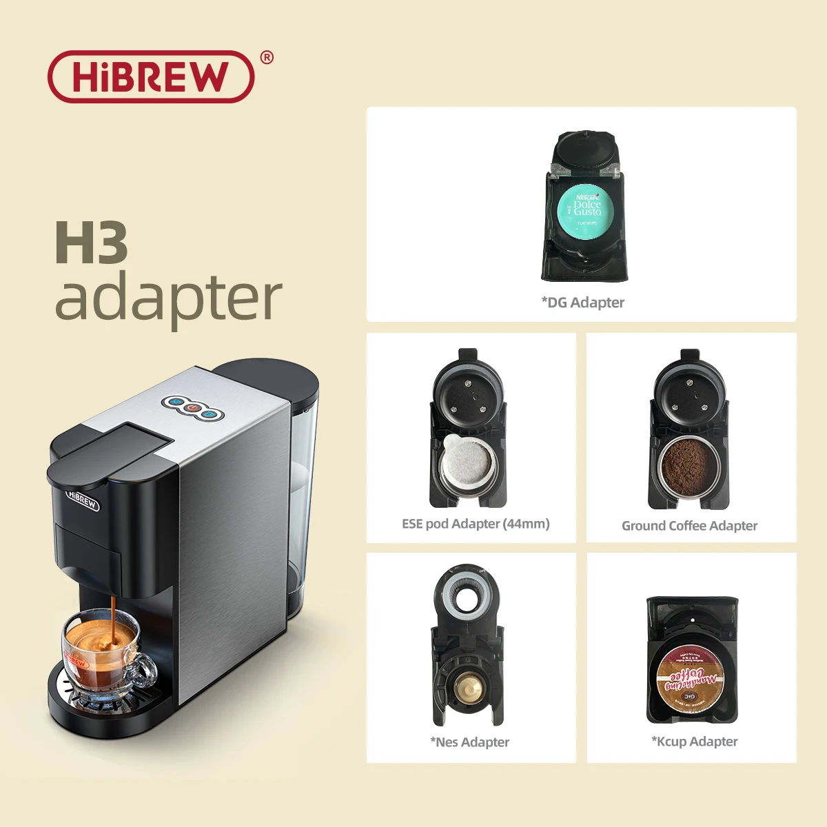 Hibrew H3/H3A Parti Del Sistema Adattatore Per Lavazza Blue O Lavazza Modo Mio O Ese Pod O Caffitaly