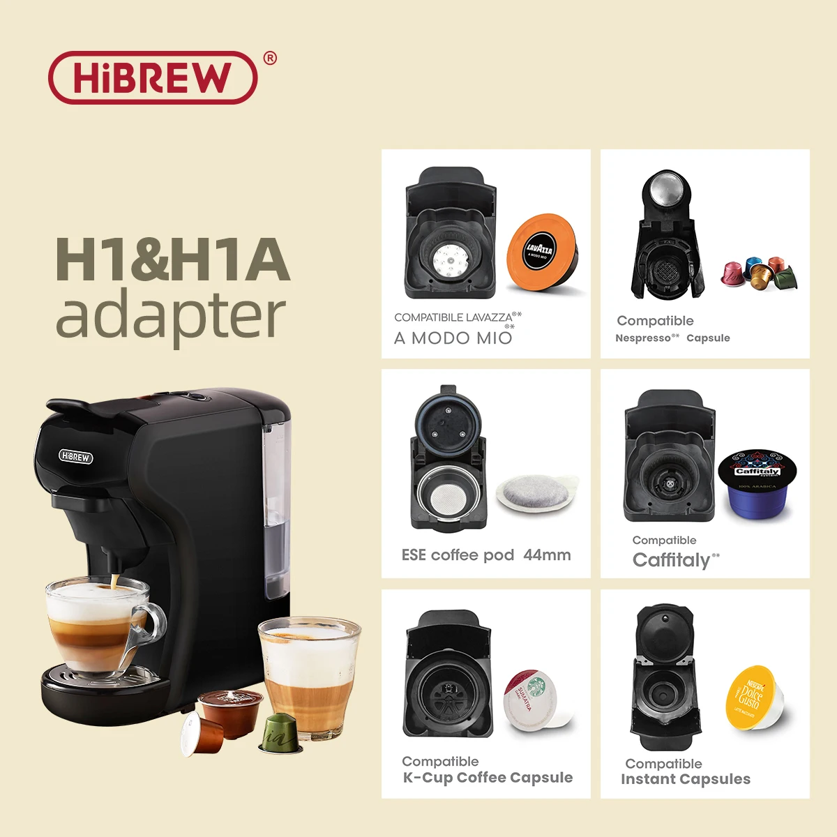 Parti Del Sistema Di Adattatori Hibrew H1/H2 Per Lavazza Blue O Lavazza Modo Mio O Ese Pod O Caffitaly