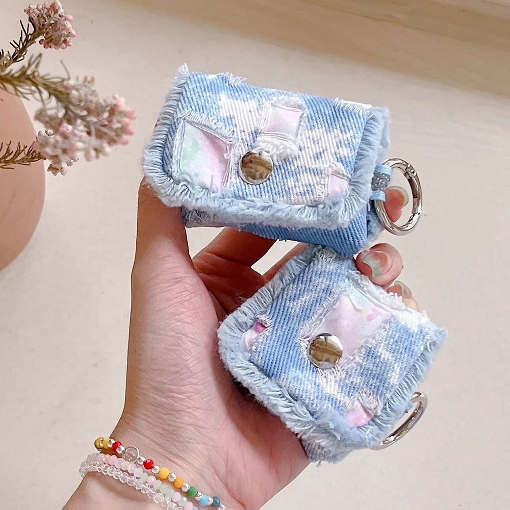 Retro Denim Fabric Canvas Splicing Custodia Per Auricolari Blu Per Apple Airpods Pro 2 1 3 Cool Creative Cowboy Hole Headset Cover