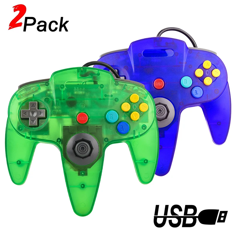 2Pcs N64 Usb Wired Gamepad N64 Controller Gamepad Joystick Classic N64 Game Pad Giochi Retrò Per Computer Portatile Windows Pc/Mac