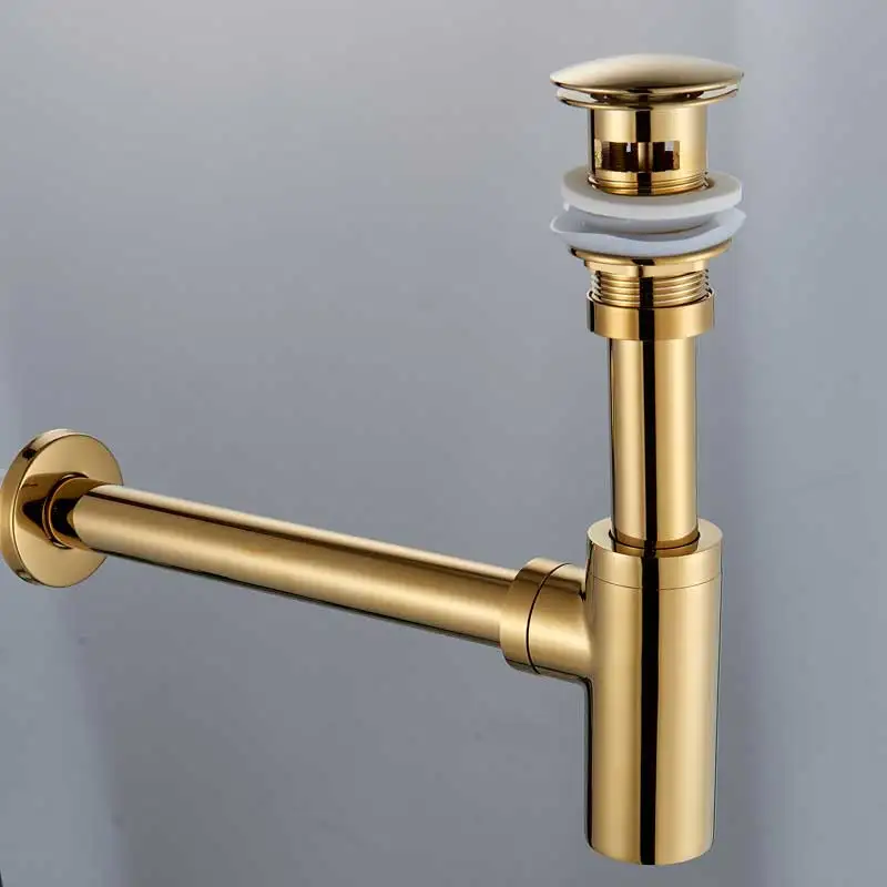 Golden Bathroom Basin Sink Tap Bottle Trap Drain Kit Waste Trap Pop Drain Deodorizzazione Chrome /Black/Bronze Brass Sifone Da Parete