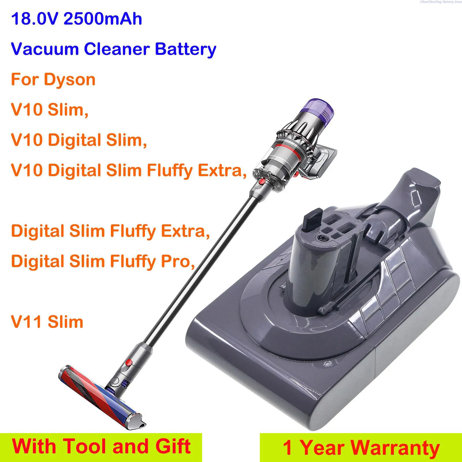 Batteria Per Aspirapolvere Orangeyu 2500Mah Sv18 Per Dyson V10 Slim, V10 Digital Slim, V11 Slim,
