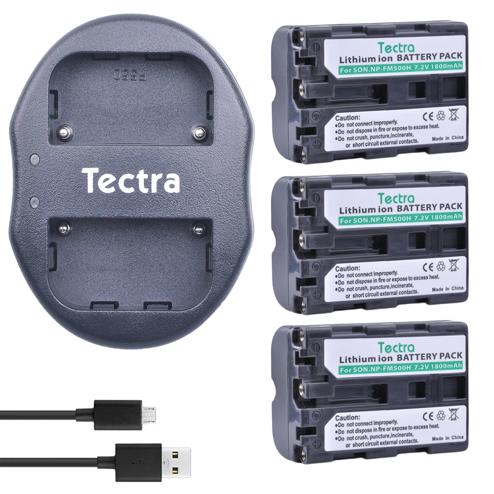 Tectra 3 Pz Np-Fm500H Batteria + Usb Caricatore Doppio Per Sony A57 A65 A77 A99 A350 A550 A580 A900 A300 A900 A700 A200 A58 A560 A850