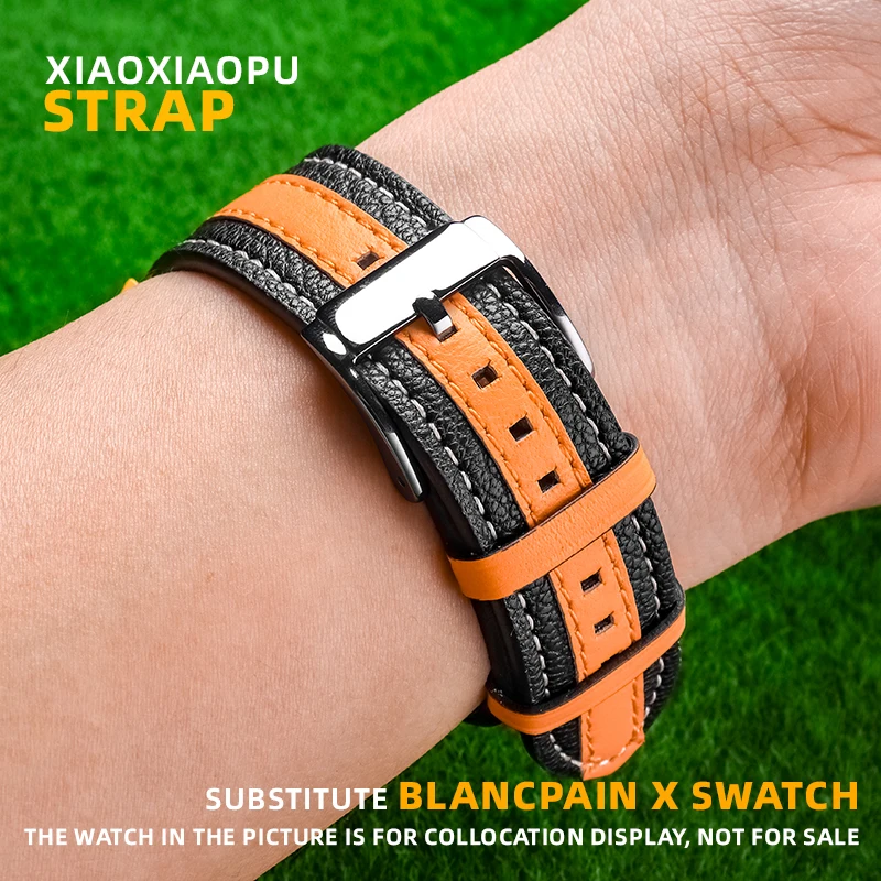 Cinturino In Pelle Da 22Mm Sostitutivo Per Fancpain X Swatch Bioceramica Scuba Fifty Fathoms Cinturino Con Fibbia Ad Ardiglione In Pelle Bicolore