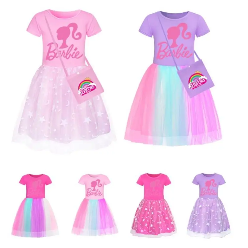 Kawaii Cartoon Animation Cute Barbie Series The Movie Gonna Per Bambini Star Rainbow Lace Skirt Birthday Party Dress Gift