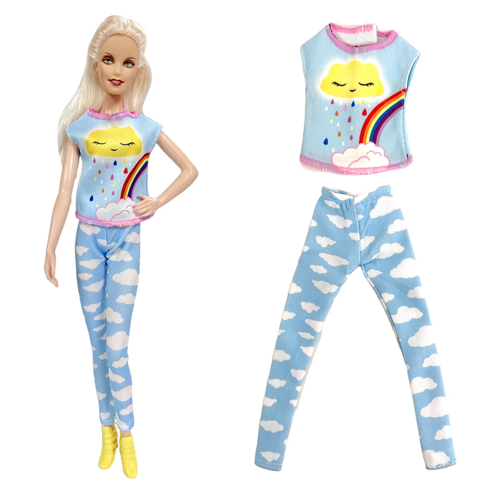Nk 1X Fashion Handmade Doll Outfit Rainbow Sun T-Shirt Cloud Pantaloni Pantaloni Abbigliamento Quotidiano Vestiti Per Ragazze Per Accessori Per Bambol
