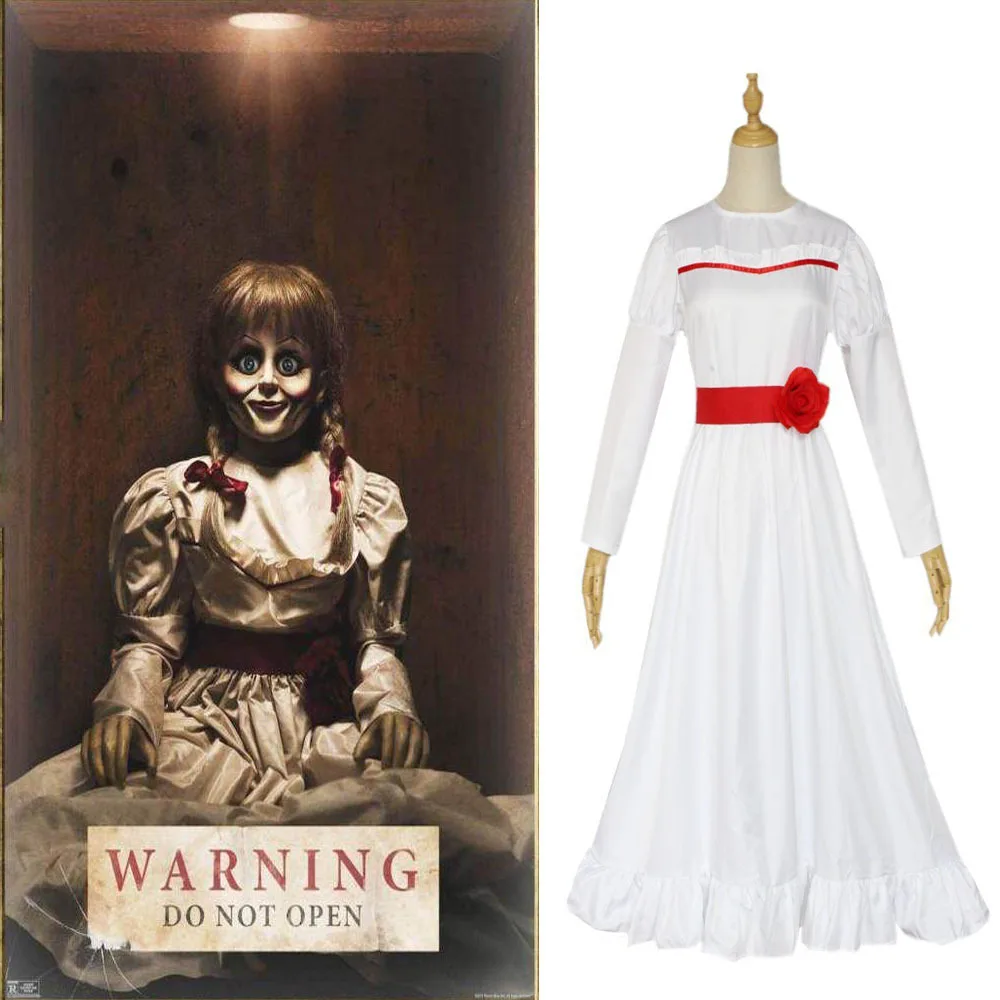 Film Annabel Costume Cosplay Per Le Donne Bambini Adulti Costumi Di Halloween E Parrucca Horror Spaventoso Fancy White Dress Outfits