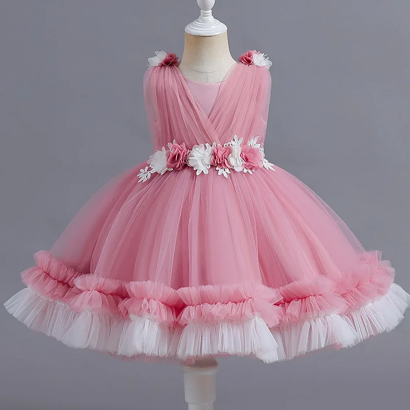 Annabelle Girl Kid Princess Dress Flower Girl Pink Fluffy Skirt For Wedding Party Senza Maniche Muslimepi;