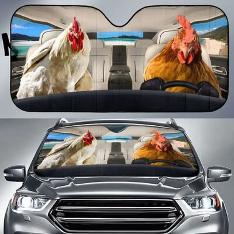 Chicken Fast And Furious Auto Sun Shade Personalized Sunshade, Windshield Sunshade, Custom Animal Pattern Sunshade