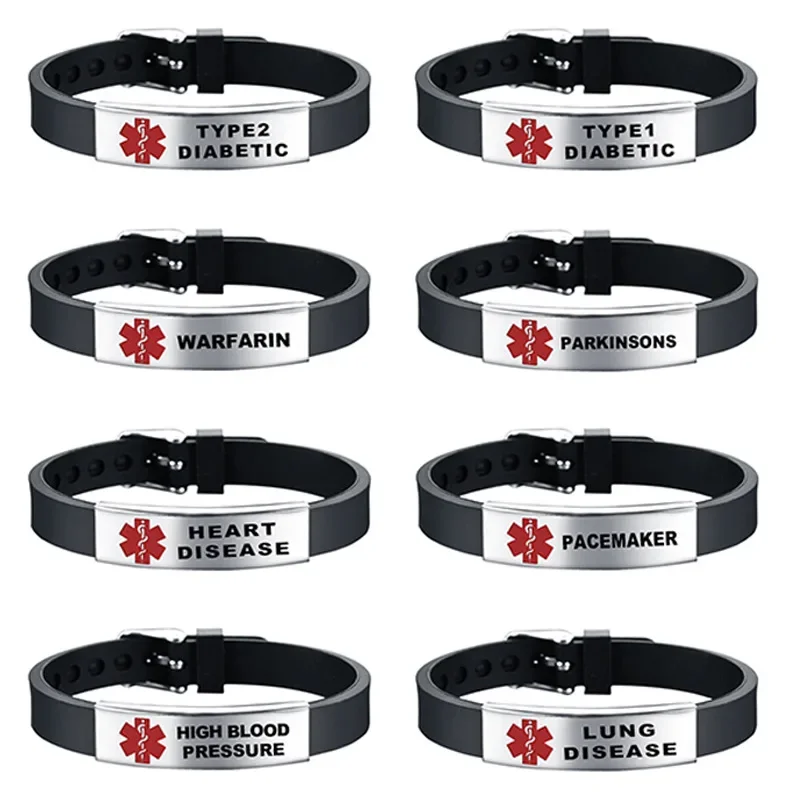 Diabetici Medical Alert Id Braccialetti Regolabile Banda Di Silicone Braccialetti Per Gli Uomini Donna Bambini Sos Gioielli 8.3 Pollici