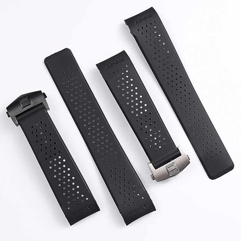 Classico 22 24Mm Cinturino Nero Antiorologio In Gomma Per Tag Heuer Carrera Uomo Nastro Da Polso In Silicone Deplyment Clasp Logo On