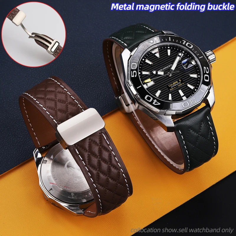 20 22Mm Per Tag Heuer Monaco Carrera Calera Cinturino In Acciaio Magnetico Fibbia Pieghevole Cinturino In Pelle Di Vacchetta Accessori Per Bracciali I