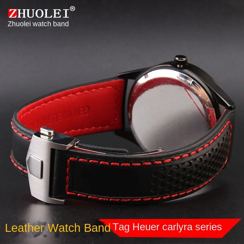 Cinturino Per Orologio In Vera Pelle 19Mm 20Mm 22Mm Per Tag Heuer Carrera Monaco F1 Cinturino Da Uomo Rosso Fibbia In Acciaio Inossidabile